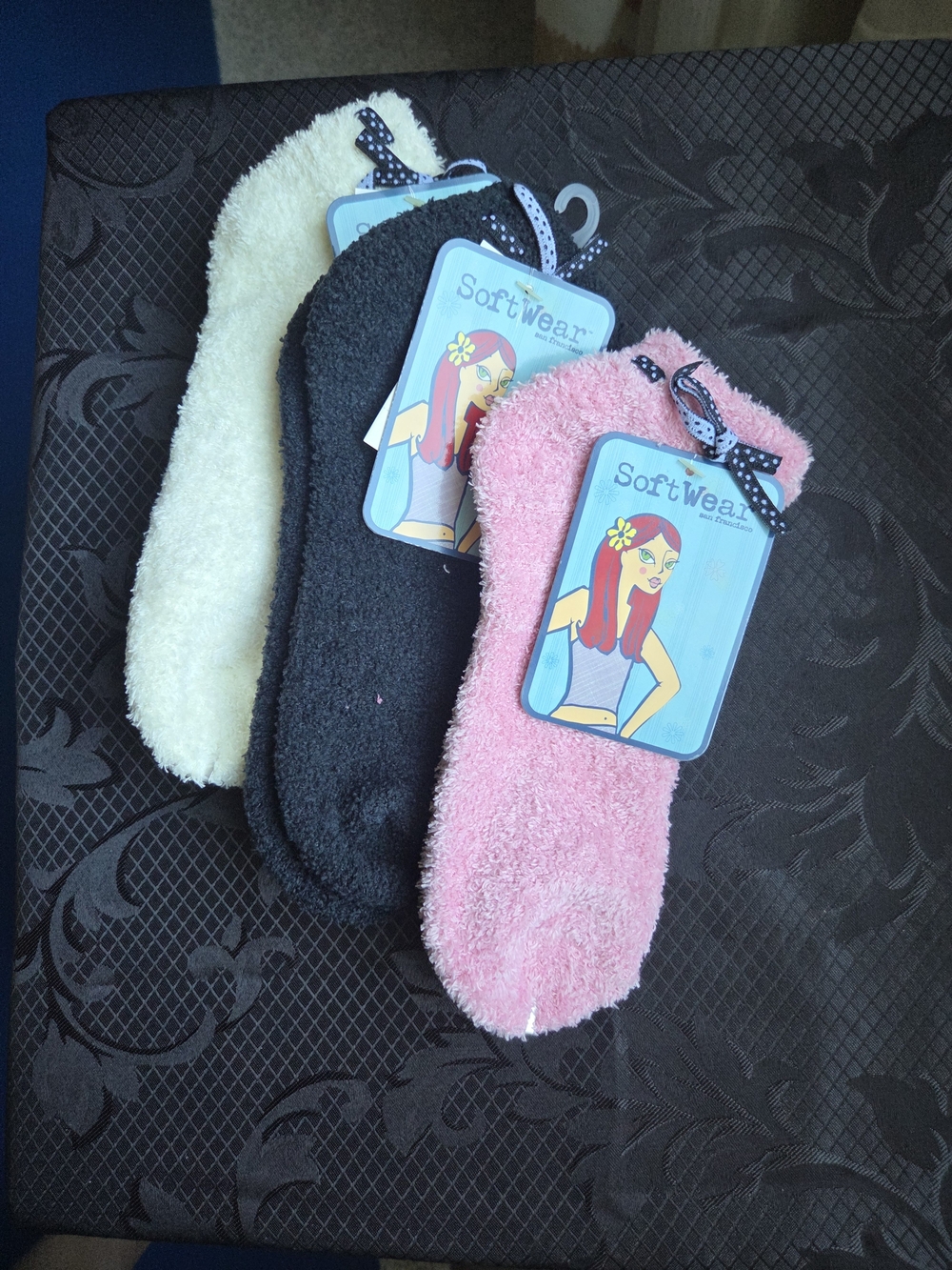Fuzzy Socks 3-Pair Set in Pink & Black